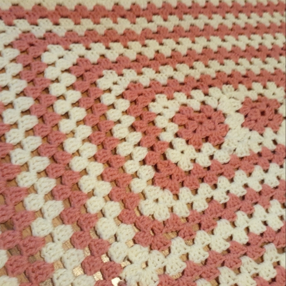 Afghan Pink & White Hand Made 51" x 59"